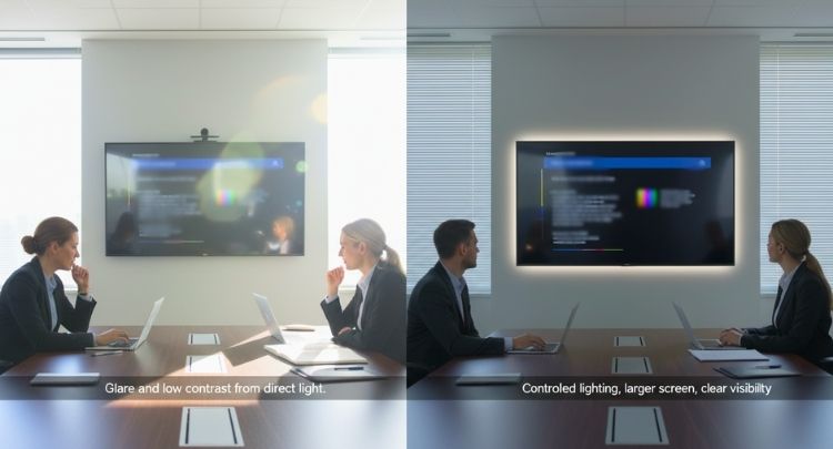 How Conference Room Lighting and Glare Affect TV Size and Clarity