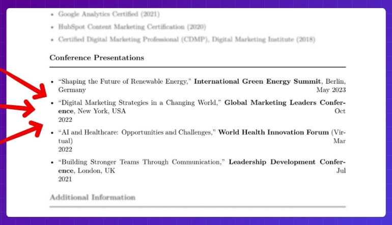 How to Format Conference Presentations on Your Resume