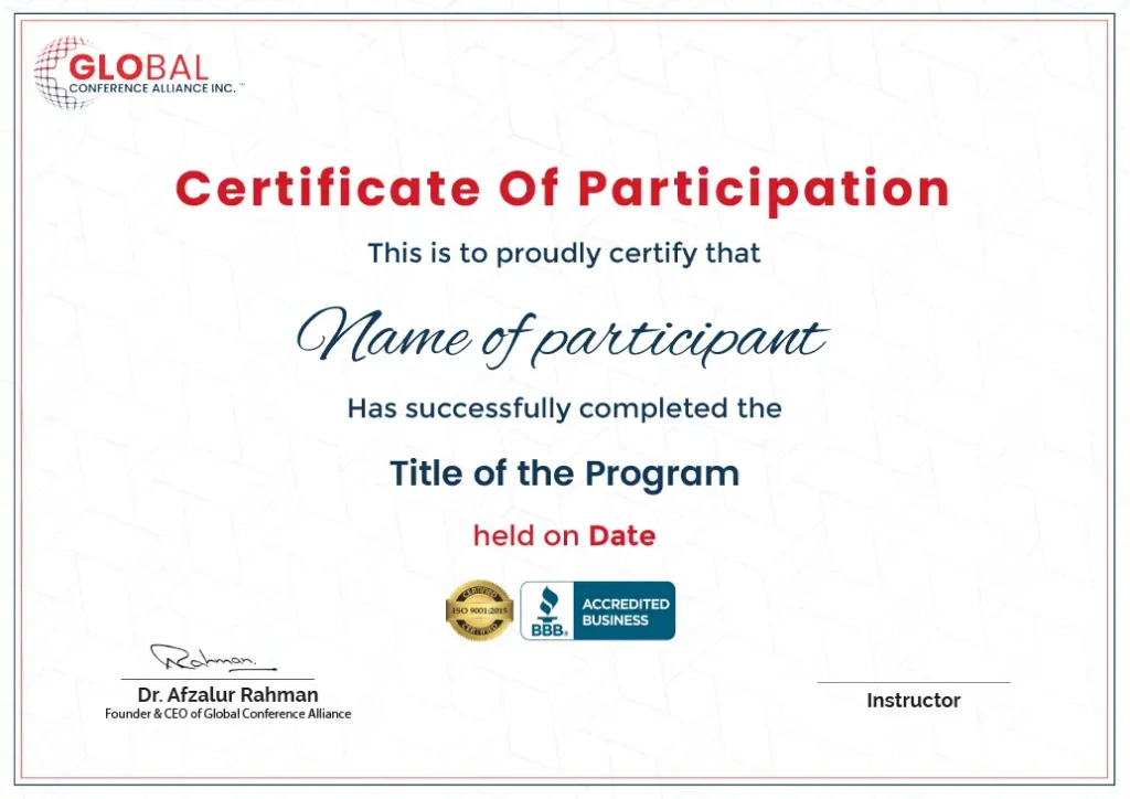 Program Certificate For website Global Conference Alliance Inc