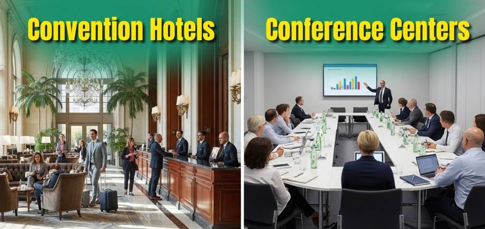 What Is the Primary Difference Between Convention Hotels and Conference Centers